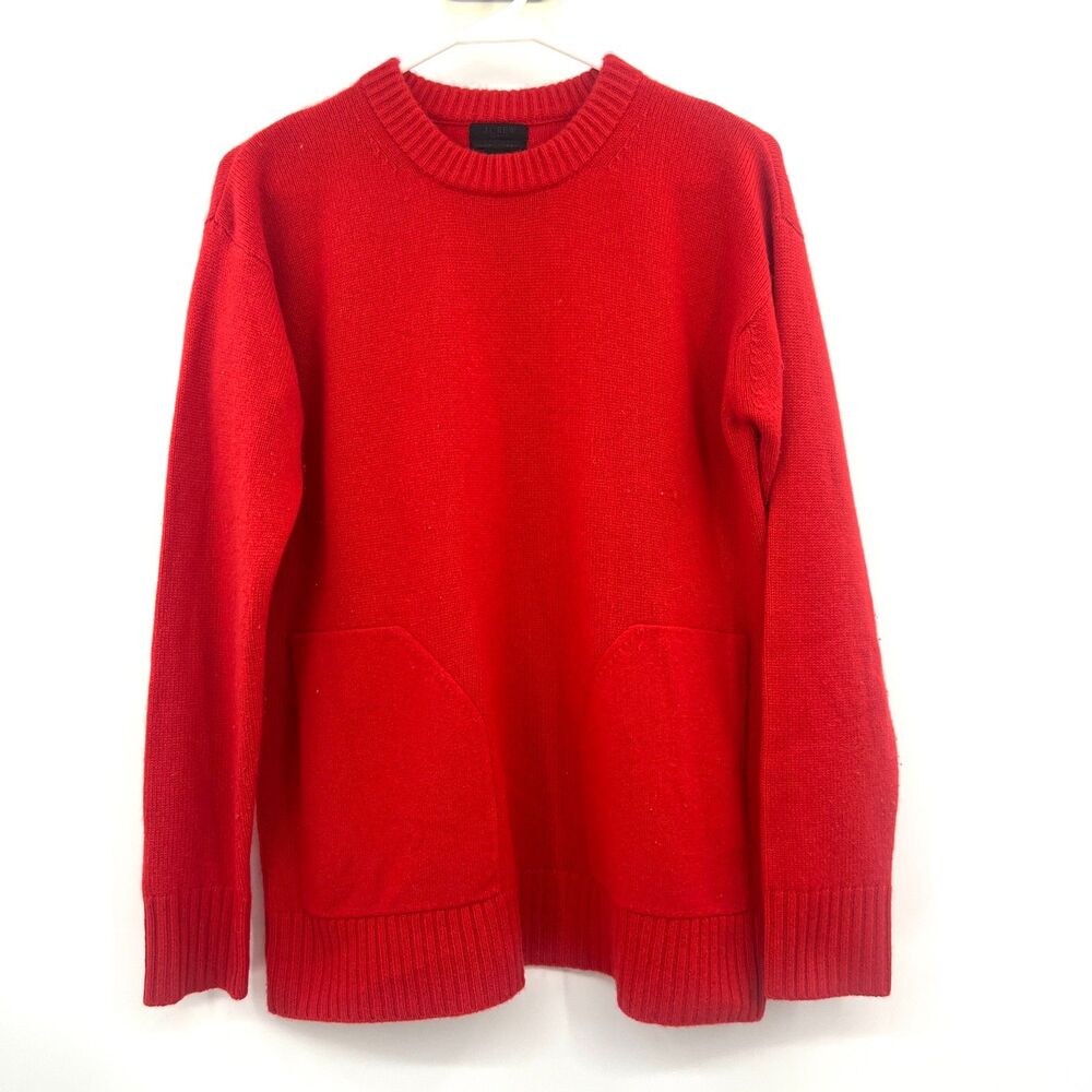 J.Crew Collection Italian Cashmere Sweater Womens S Red Crewneck Patch Pockets
